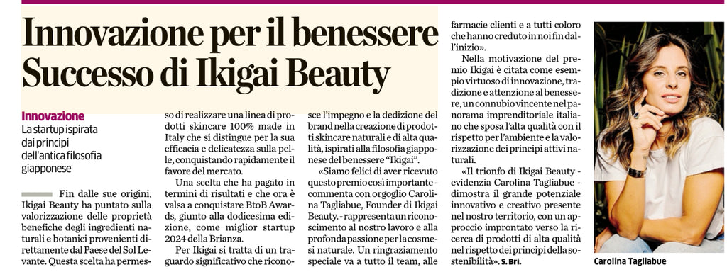 La Provincia di Como: Ikigai Beauty premiata come Miglior Start Up 2024 della Brianza ai BtoB Awards